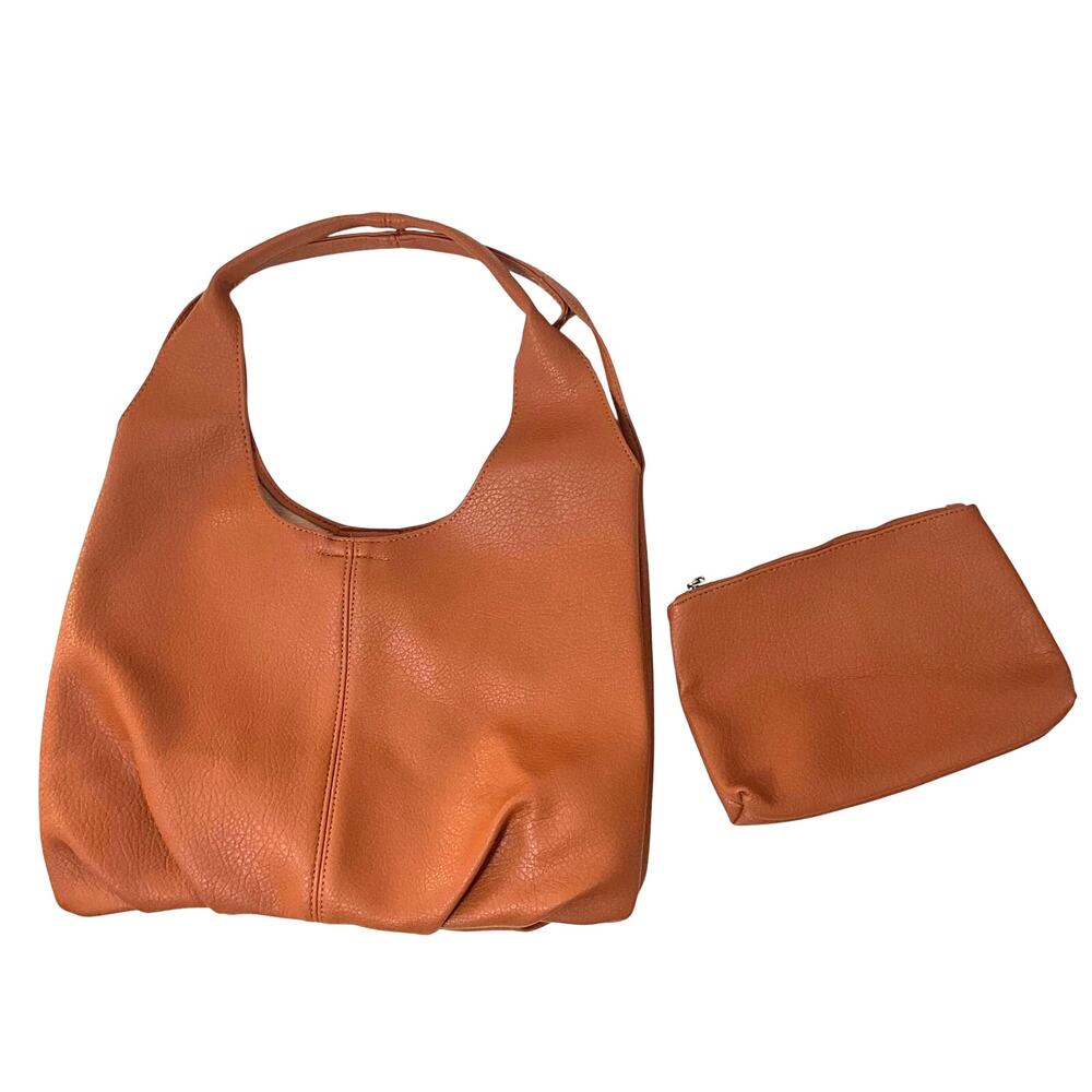 Tan Brown Leather Bag & Clutch Set: Vintage Style, Modern